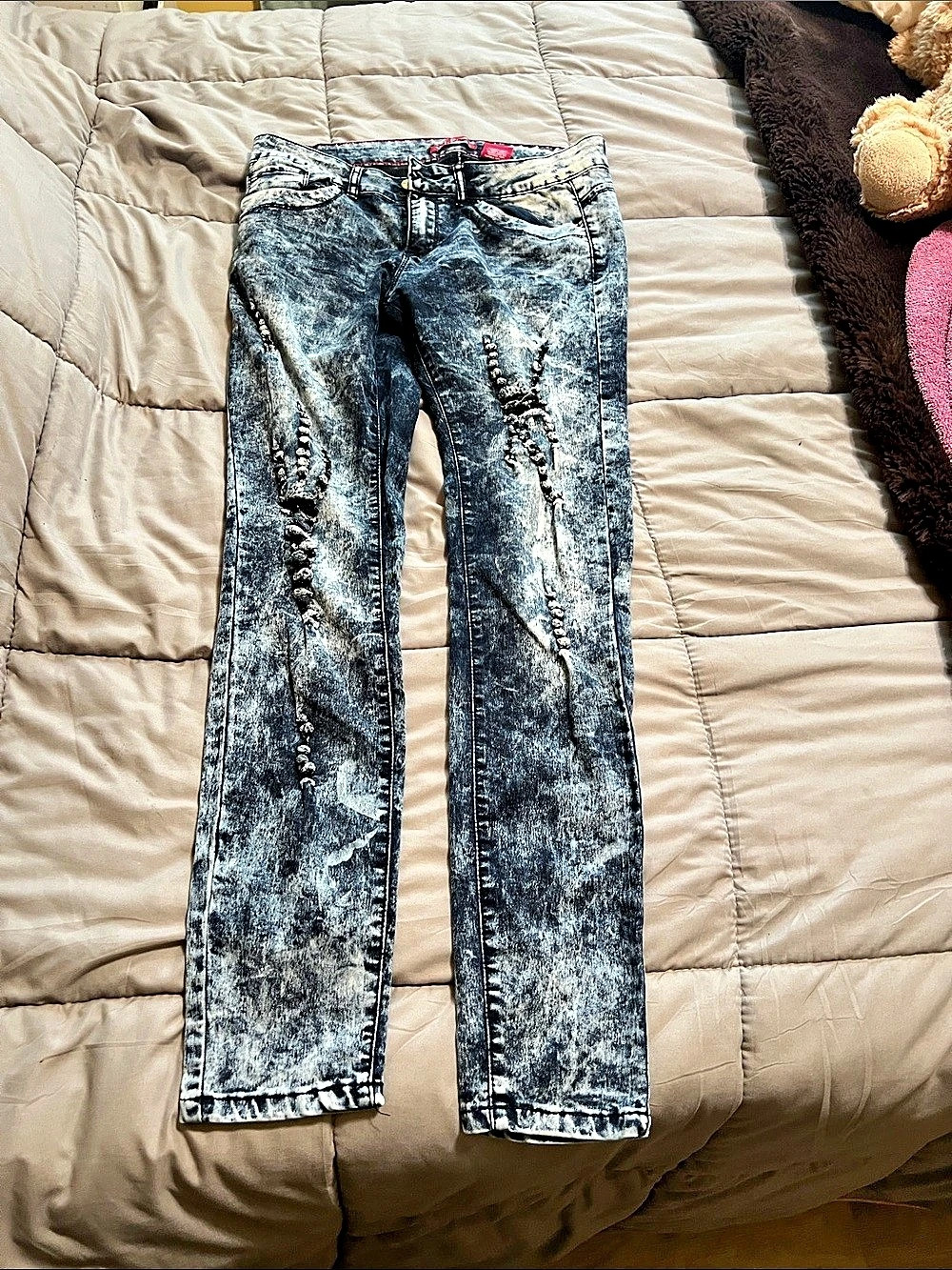 V.I.P. Acid Wash Distressed Skinny Jeans - Blue
